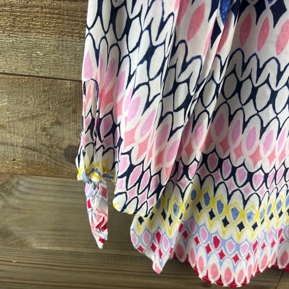 Talbots Womns Shirt 3/4 Sleeve Geometric Striped Colorful Blouse Size PL - Picture 5 of 8